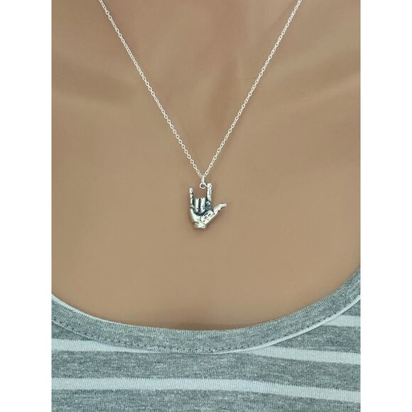 Sterling Silver I Love You Sign Necklace - Picture 6 of 7